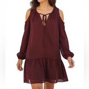NWT AMANDA UPRICHARD Long Sleeve Cold Shoulder Ruffle Hem Lined Dress Size Small